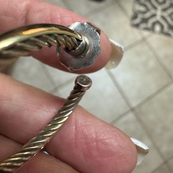 David Yurman 18k & SS Twist Hoop Earrings - Silver cable inside 18k outside - Picture 9 of 11